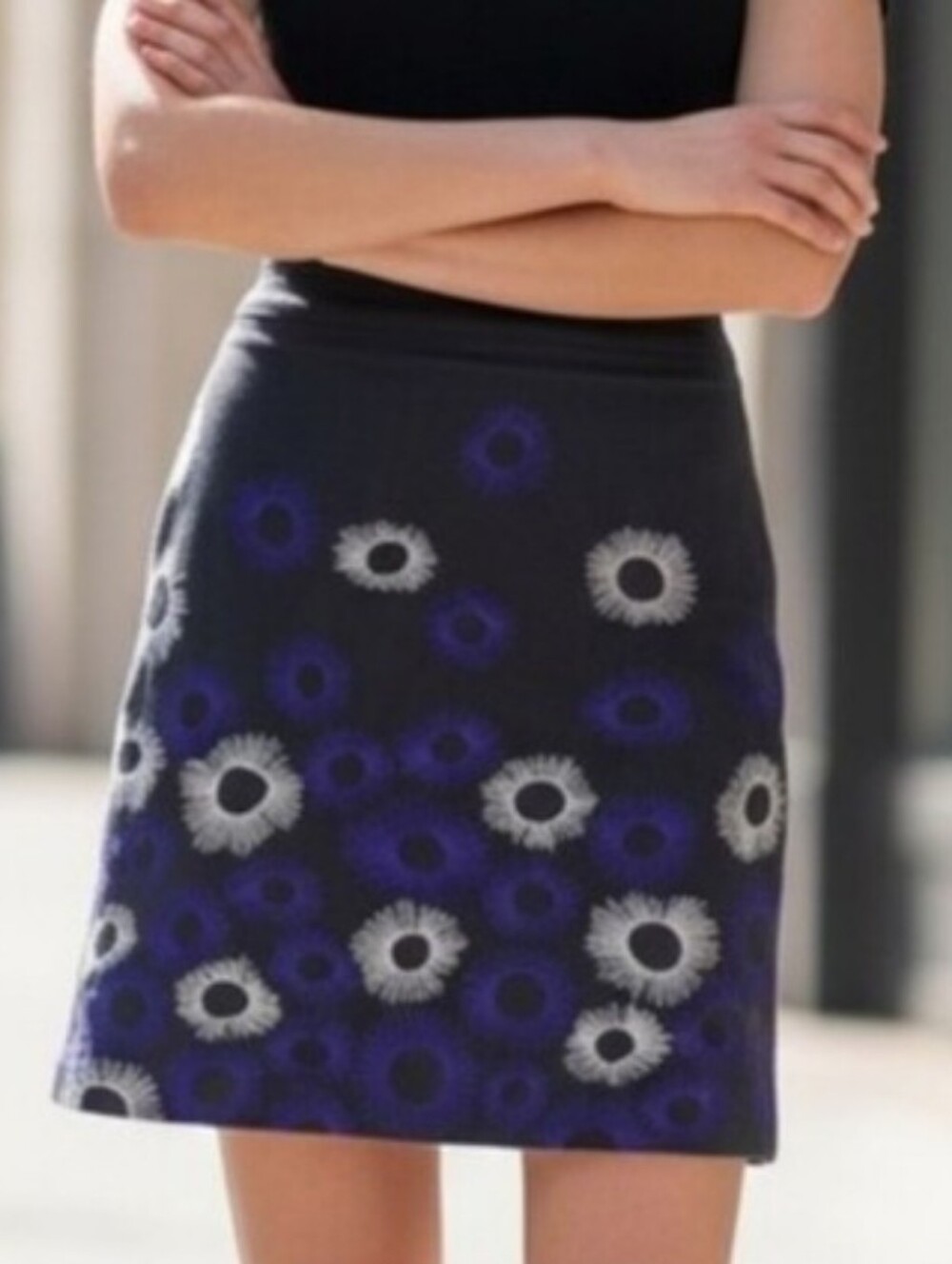 Boden Dark Gray A-Line Skirt With Sunburst Embroidery, Size US 10